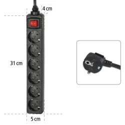 Разклонител Hama 30394, 6 гнезда с ключ, черен