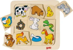 Дървен монтесори пъзел GOKI Кой какво яде?  2+ години