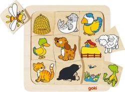 Дървен монтесори пъзел GOKI Кой къде живее?  2+ години 