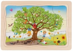 Goki Wooden puzzle Seasons 4 puzzles for learning and playing, 3+ years