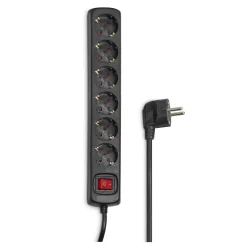 Разклонител Hama 137266, 6 гнезда с ключ, черен