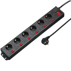 Power Strip Hama 223160, 6 outlets with switches, Black