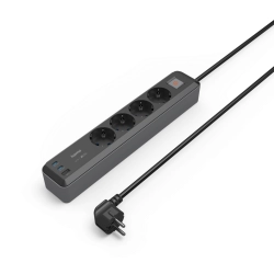 Hama 223189 Power Strip, 4 outlets + 3xUSB-C/A with switch, Black/Grey