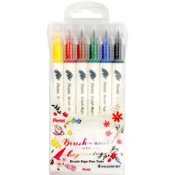 Маркер Четка Pentel Sign Pen Twin 6 цв