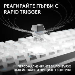 Геймърска клавиатура Logitech G Pro X2 RAPID TKL, бял