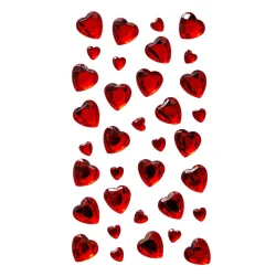 Self-adhesive crystals hearts 35pcs red