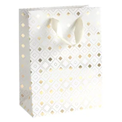 Крафт торбичка S златни диаманти бял 5бр