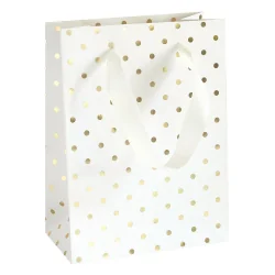 Крафт торбичка S златни точки бял 5бр