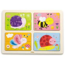 Viga toys Wooden puzzle set  Field animals, 12+ months
