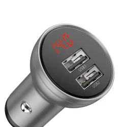 Baseus CCBX-0S car charger with 2xUSB-A output and display - silver