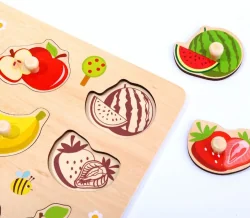 Wooden puzzle with handles Tooky toy Fruits, 18+ months