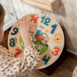 Pino Toys Wooden Puzzle Clock and numbers 1 - 12, 3+ years