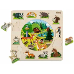 Дървен логически пъзел Pino toys Горски животни, 2+ години
